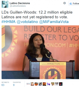 A Twitter post from Hispanic Heritage Month stressing the importance of registering to vote.